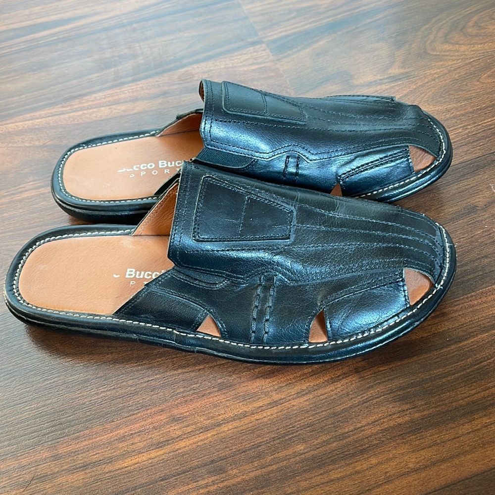 Bacco Bucci mens black slide on black leather sandal